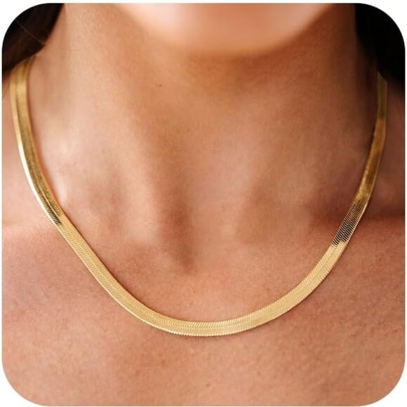 Chic Dainty Gold Herringbone Necklace for Women - 14K Plated & Gift-Ready - Picture 1 of 7